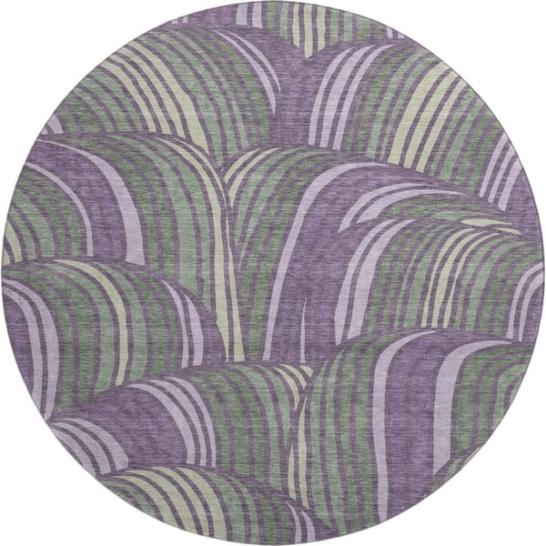 Mayfield Premium Machine Washable Abstract AMF2546 Plum 8 ft. x 8 ft. Round Rug