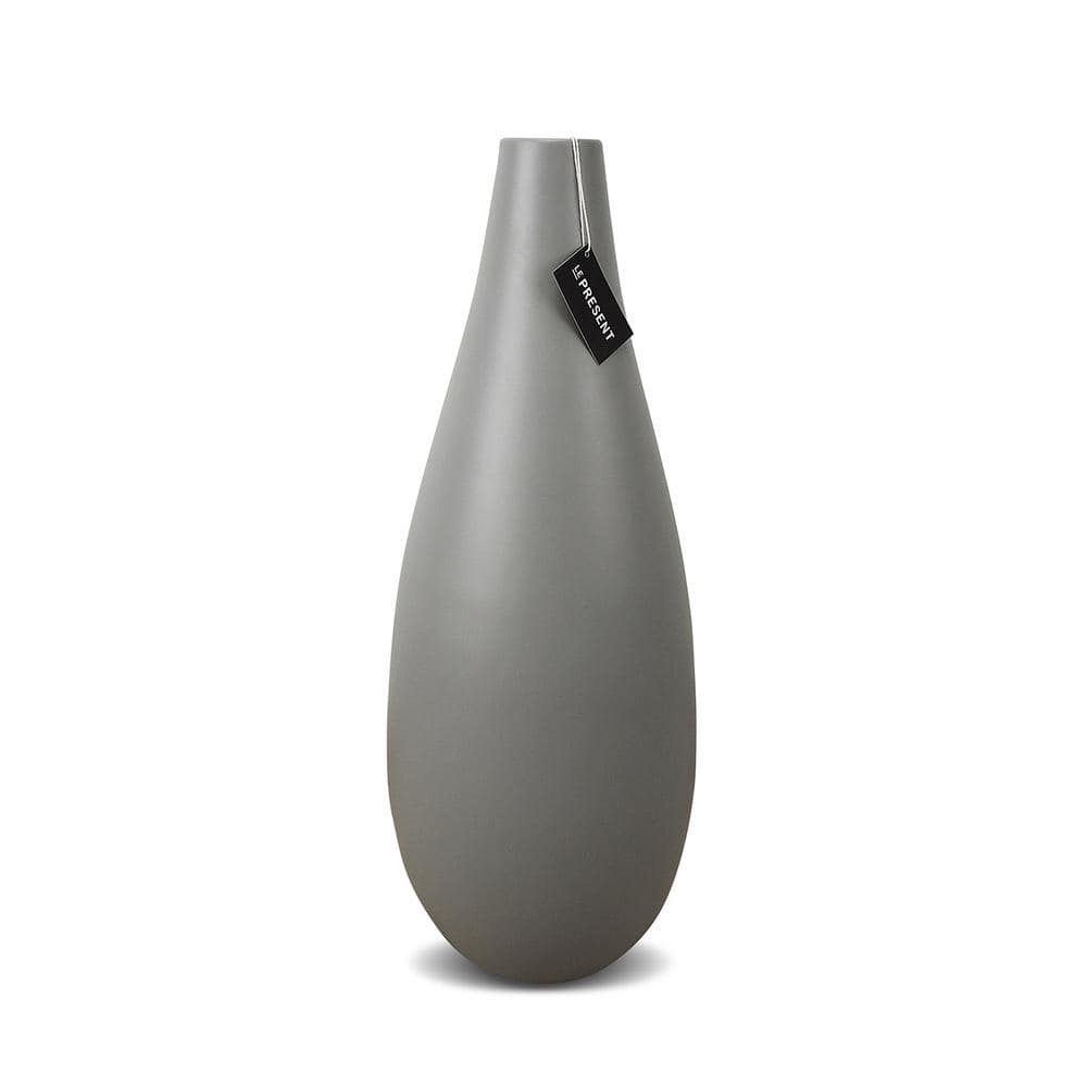 Drop Slim Tall Ceramic Vase In Light Gray Matte 18.8 in. Height D390