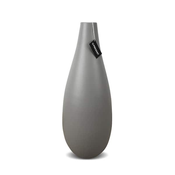 Unbranded Drop Slim Tall Ceramic Vase In Light Gray Matte 18.8 in. Height