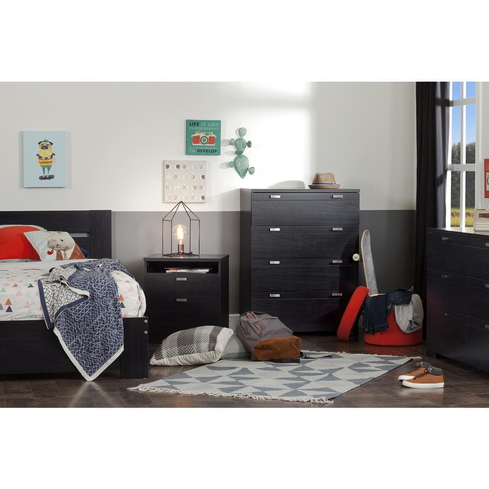 Black Onyx 2-Drawer Nightstand with Open Shelf