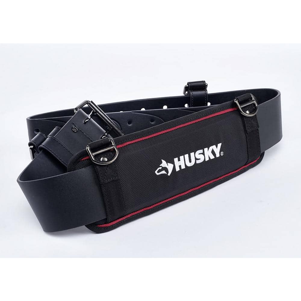 Husky 2 in. Quick Release Work Tool Belt with 5.5 in. 4-Barrel Tool Belt Pouch, Black/Red