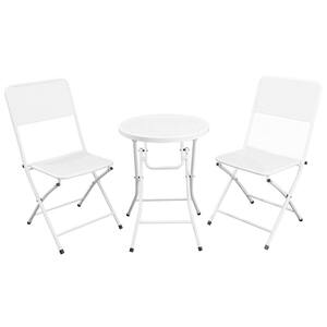 White 3-Piece Metal Round Outdoor Bistro Set with 2 Folding Chairs