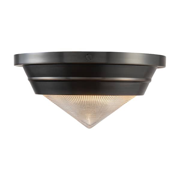 ALORA Willard 10 in. 1-Light 60-Watt Urban Bronze/Prismatic Glass Flush Mount