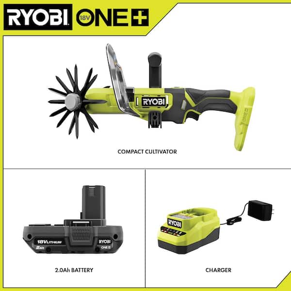 RYOBI P2990 ONE+ 18V Cordless Compact Battery Cultivator with 2.0 Ah Battery and Charger - 3