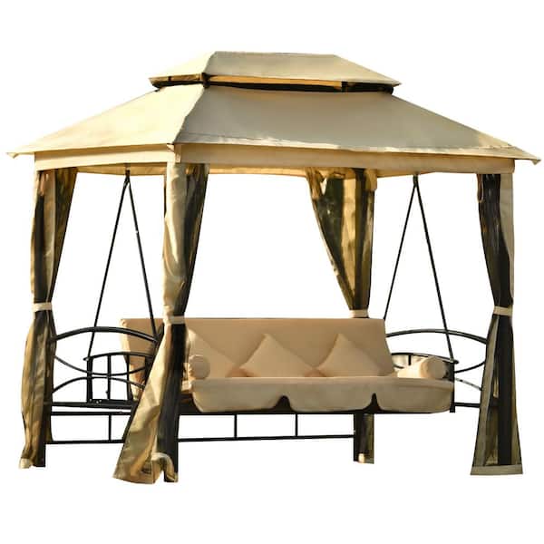 Unbranded 8.9 ft. W x 5.9 ft. D Outdoor Gazebo with Convertible Swing Bench, Garden Backyard Gazebo