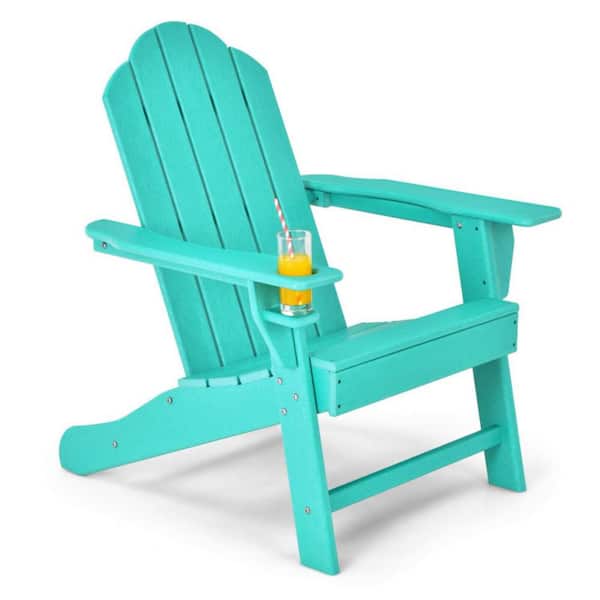 Clihome Turquoise Outdoor Adirondack Chair with Built-in Cup Holder for Backyard and Porch