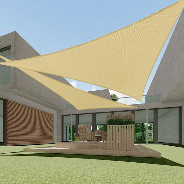 15 ft. x 15 ft. x 15 ft. HDPE Sun Shade Sail Triangle Canopy Shades for Outdoor, Fabric Blockage 95% UV Resistant, Sand
