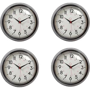 (4 Pack) 9.5 in.in Analog Glass Wall Clock - Black