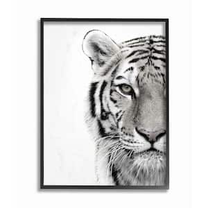 16 in. x 20 in. "White Tiger Close Up Black and White Photography" by Design Fabrikken Framed Wall Art