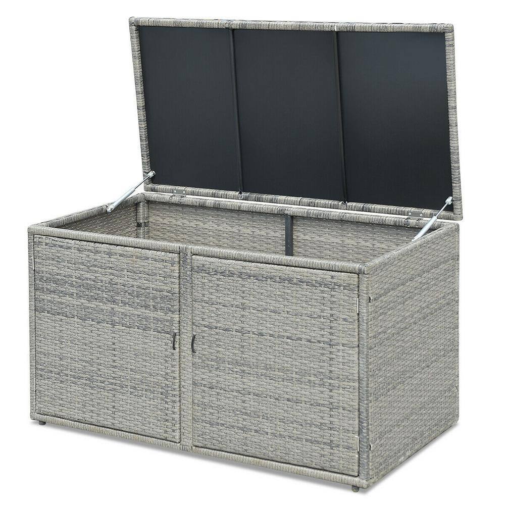 Gray Wicker and Steel Weather-Resistant Outdoor Storage Box