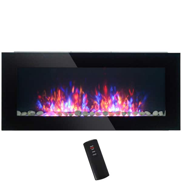 750W/1500W Black Infrared Electric Fireplace with Flame Effect, 7 Color Background Light, Wall Furnace & Remote Control