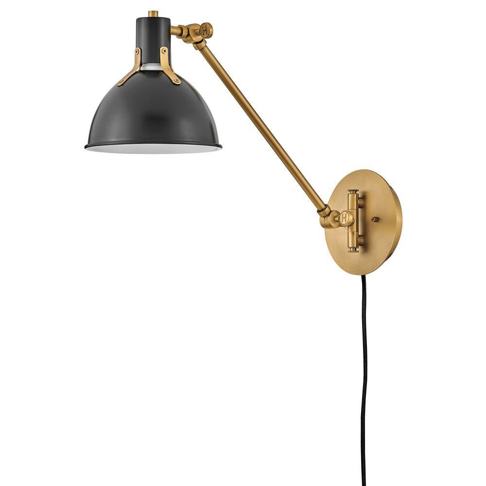 Satin Black and Lacquered Brass Swing Arm Wall Sconce