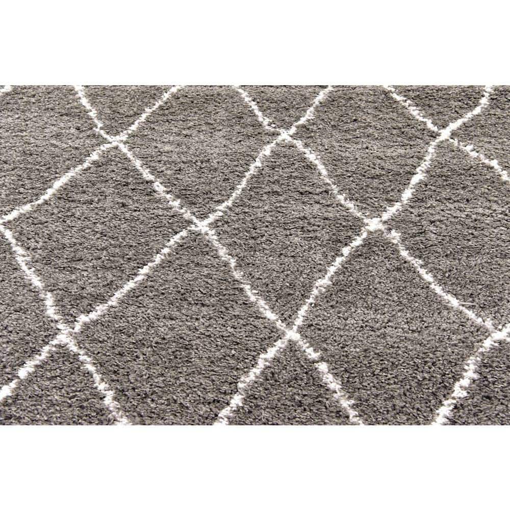 Gray Square Trellis Shag Synthetic Indoor Rug
