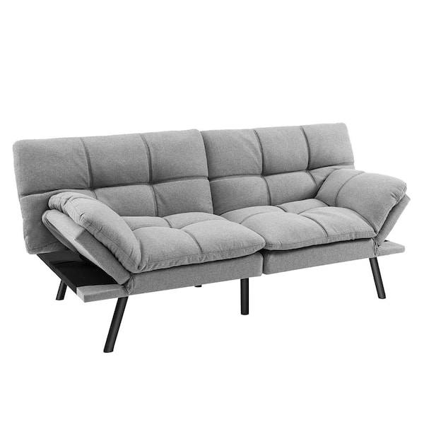 Costway Convertible Futon Sofa Bed Memory Foam Couch Sleeper with Adjustable Armrest Grey