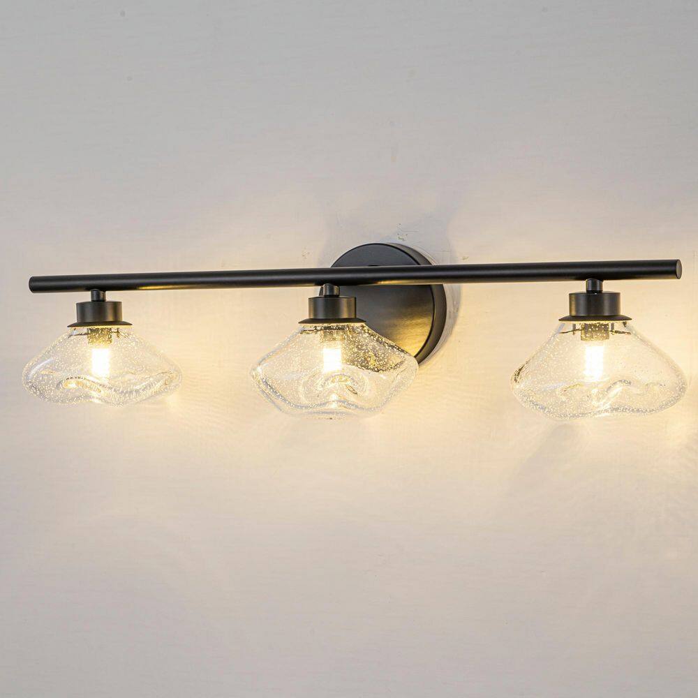 Avira 24.4 in. 3-Light Matte Black Modern Linear Vanity Light with Clear Bubble Glass Shade price history on PriceWatchPro