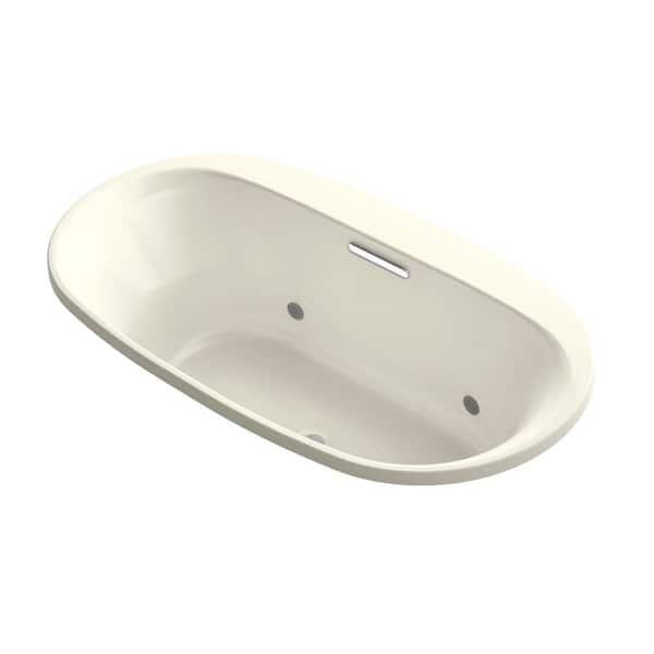 KOHLER Underscore 65 in. Acrylic Oval Drop-in VibrAcoustic Bathtub with Bask and Chromatherapy in Biscuit