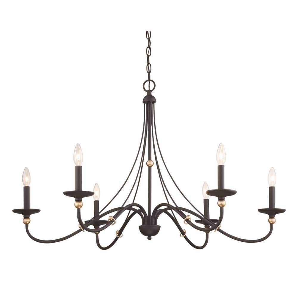 Sand Coal and Gold 40" Steel Taper Candle Chandelier