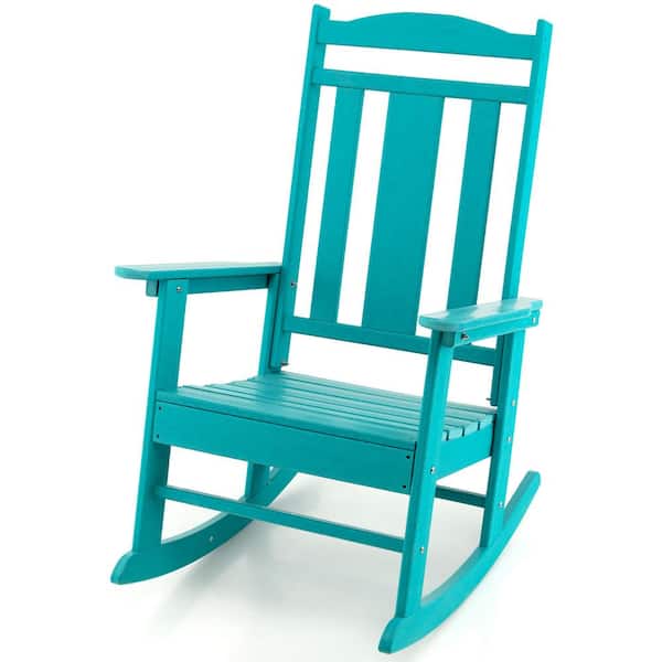 Costway Turquoise Plastic Outdoor Rocking Chair All-Weather HDPE Rocker High Back Porch
