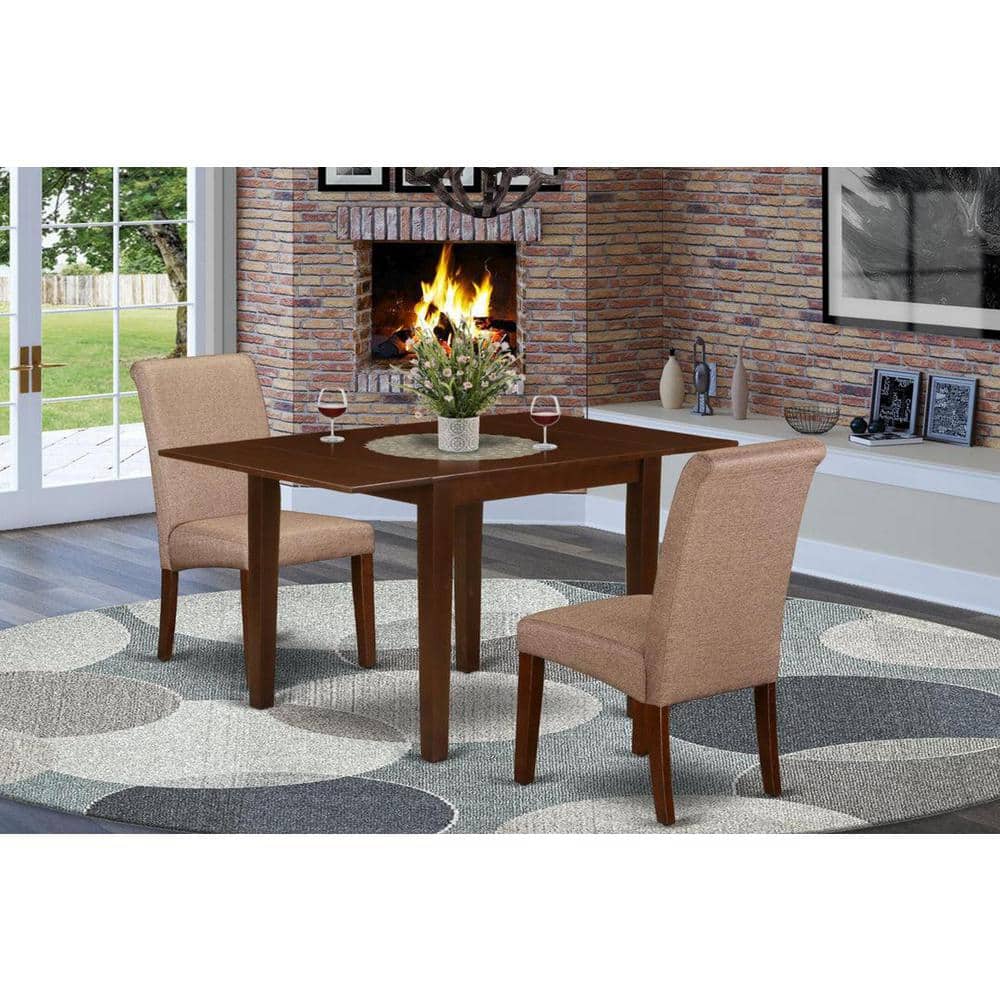 3-Piece Mahogany Finish Solid Wood Top Dining Table Set