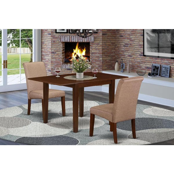 East West Furniture 3-Piece Mahogany Finish Solid Wood Top Dining Table Set