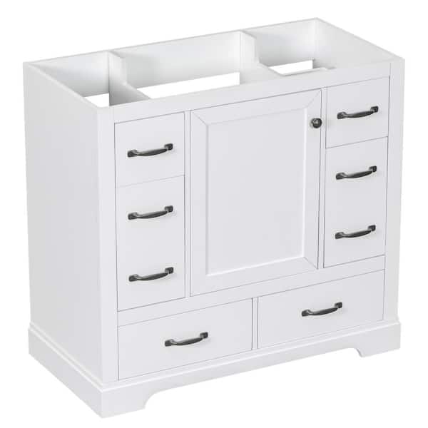 Unbranded 35.50 in. W x 17.90 in. D x 33.00 in. H Bath Vanity Cabinet without Top in White, Cabinet Base Only, 6-Drawers
