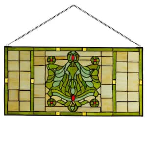 Green Victorian Stained Glass Window Panel