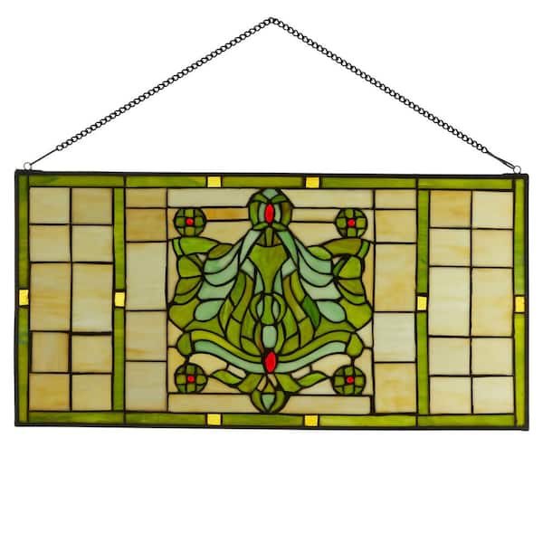 River of Goods Green Victorian Stained Glass Window Panel