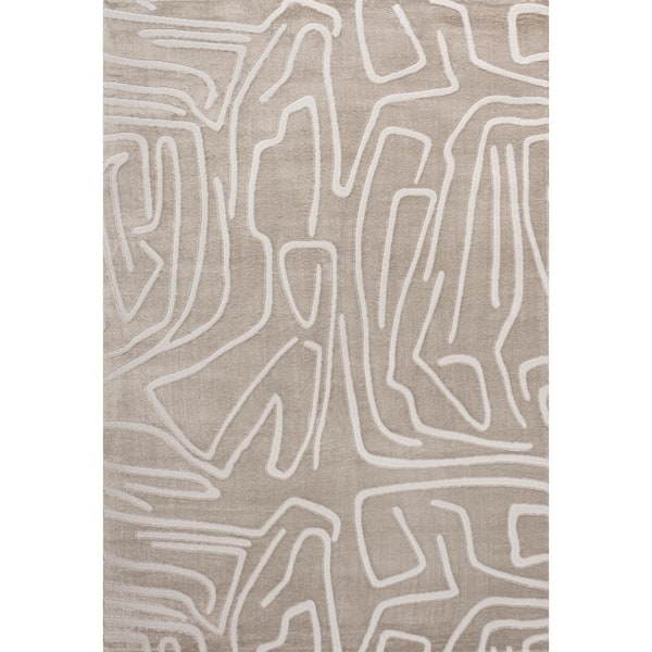 Alcina Modern Scandinavian Graphic Lines High-Low Beige/Cream 3 ft. x 5 ft. Area Rug