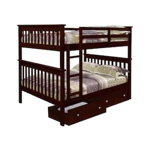Brown Dark Cappuccino Full Over Full Mission Bunk Bed with Dual Under Bed Drawers