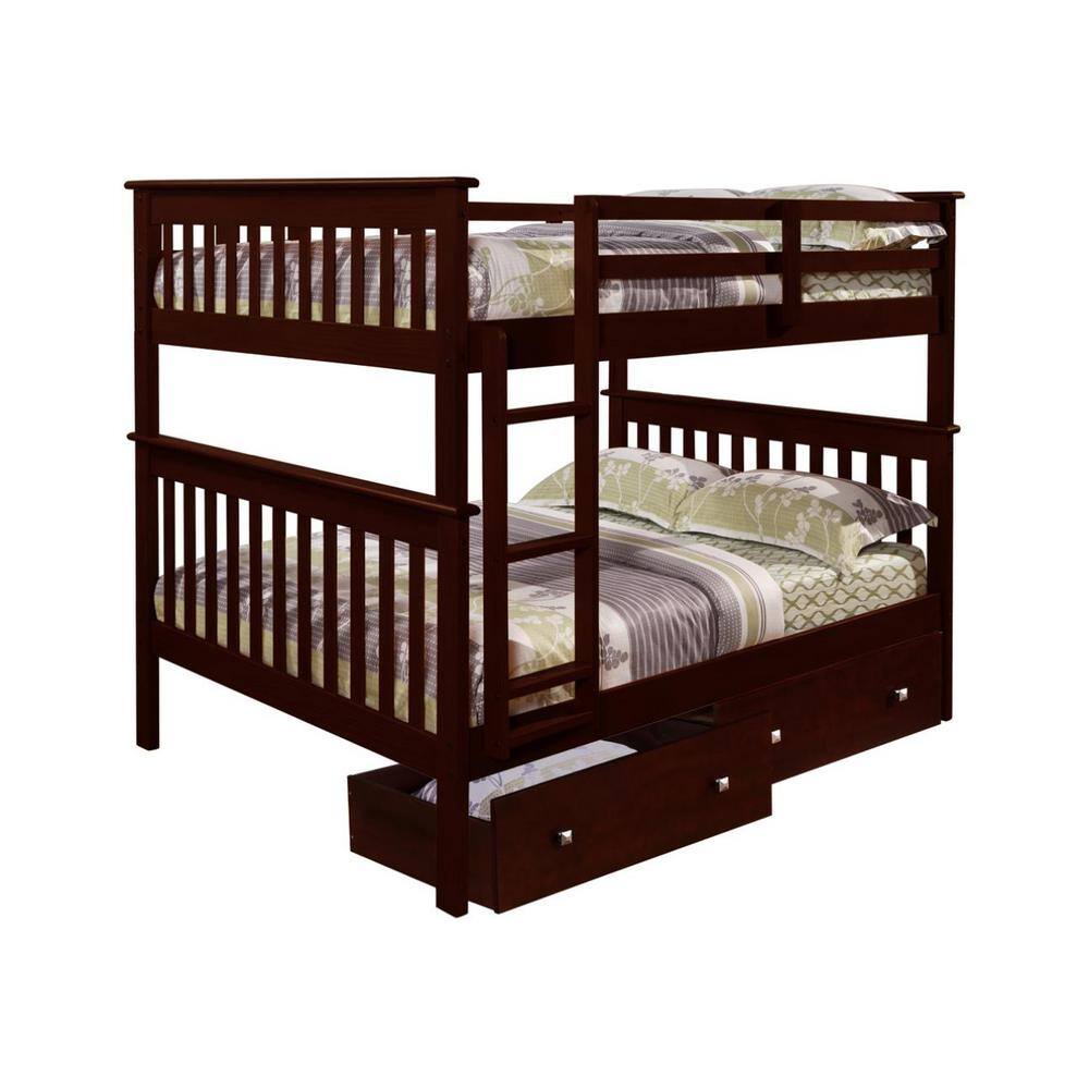 Donco Kids Brown Dark Cappuccino Full Over Full Mission Bunk Bed with Dual Under Bed Drawers - 1
