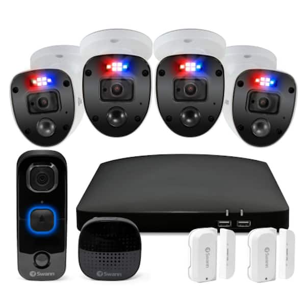Swann New Home Security Starter Kit 1080P 4-Channel 4-Bullet 1TB DVR with Video Doorbell and Window Door Sensors