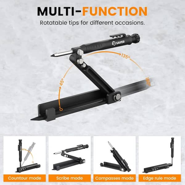 Saker Multi-function Scribing Tool- Construction Pencil- Aluminum Alloy  Scribe Tool with Deep Hole Pencil,DIY Woodworking Scribe Gauge Scriber Line