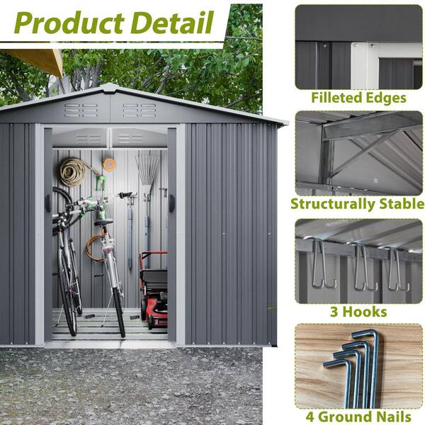 8 ft.W x 6 ft.D Outdoor Metal Shed, Tool House with Metal