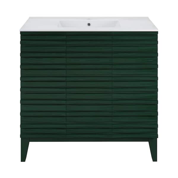 Swiss Madison Cascade 36 in. Freestanding Bath Vanity in Green Oak with White Ceramic Sink Top