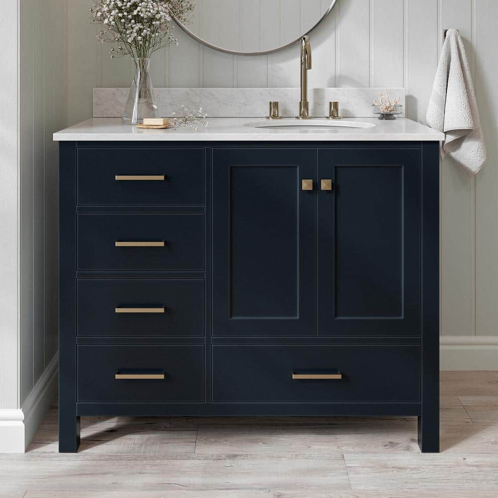Cambridge 42 in. Single Sink Freestanding Bathroom Vanity in Midnight Blue with Carrara White Marble Top price history on PriceWatchPro