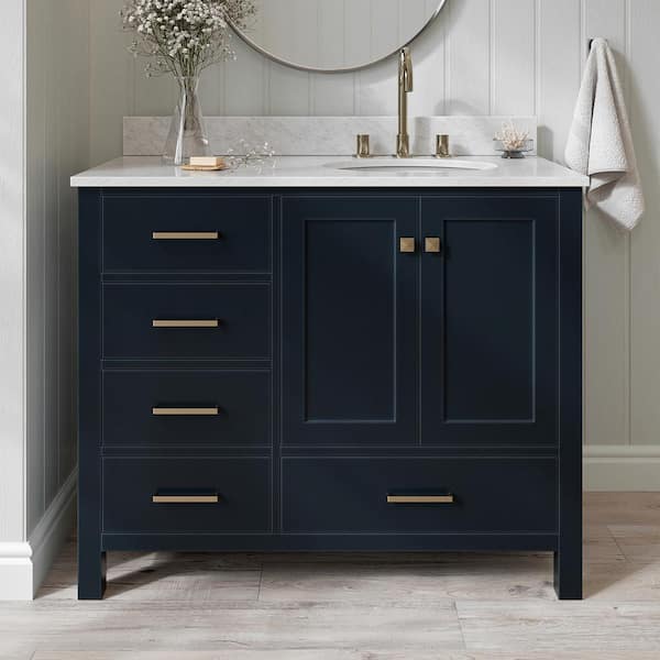 ARIEL Cambridge 43 in. W x 22 in. D x 35.25 in. H Vanity in Midnight Blue with Marble Vanity Top in White with Basin