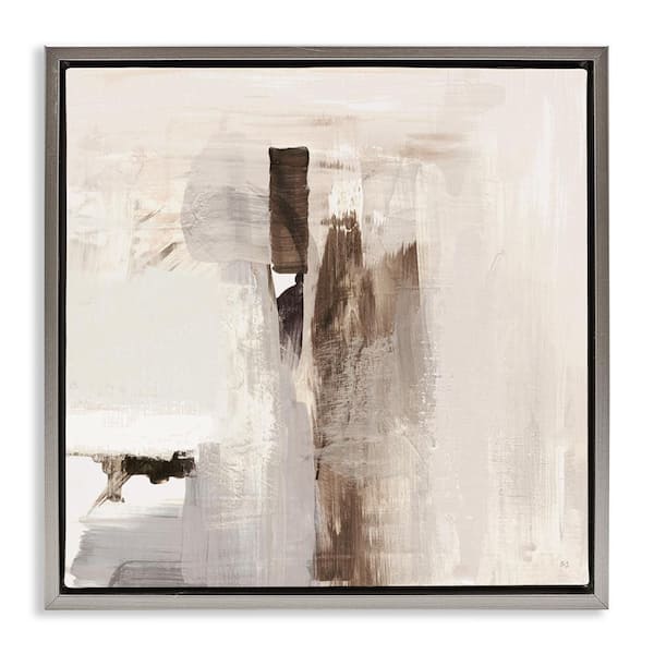 Stupell Industries Off-White with Brown Streaks by Susan Jill Gray Floater Frame Abstract Graphic Art Print 25 in. x 25 in.