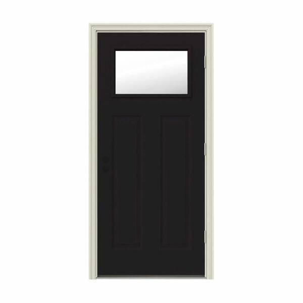 JELD-WEN 32 in. x 80 in. 1 Lite Craftsman Black w/ White Interior Steel Prehung Left-Hand Outswing Front Door w/Brickmould