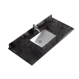48 in. W x 22 in. D Marble Vanity Top in Black Wood with White Rectangular Single Sink