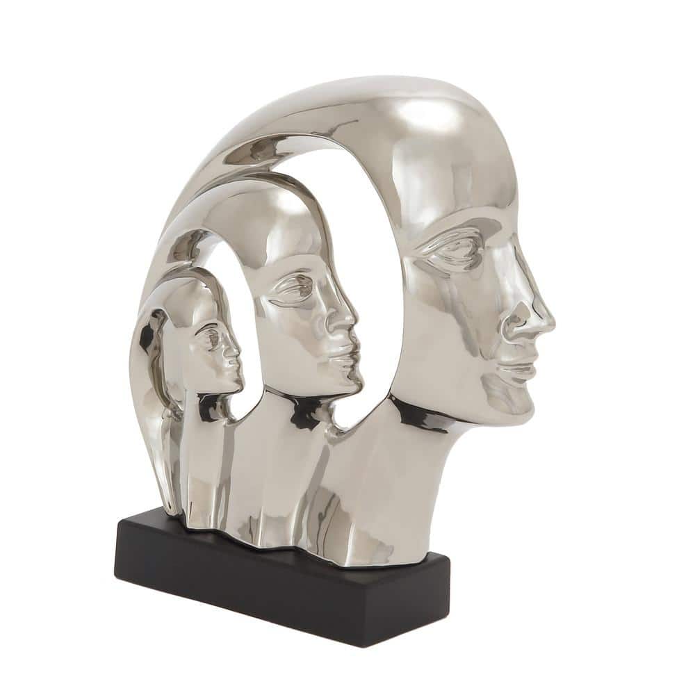 Polished Silver Porcelain Abstract Face Statue 11" x 12"