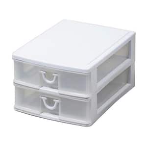 Clear Mini 2 Drawer Desk and Office Organizer with White Finish