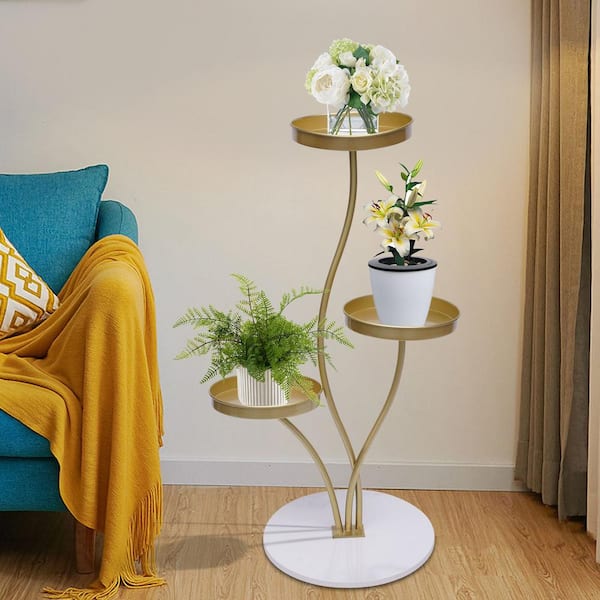 29.5 in. H Modern 3-Tire Stylish Round Metal Indoor Plant Stand