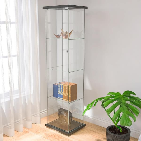 64 in. x 17 in. x 14.5 in. Black 4-Layer Clear Glass Display Cabinet Curio Cabinet