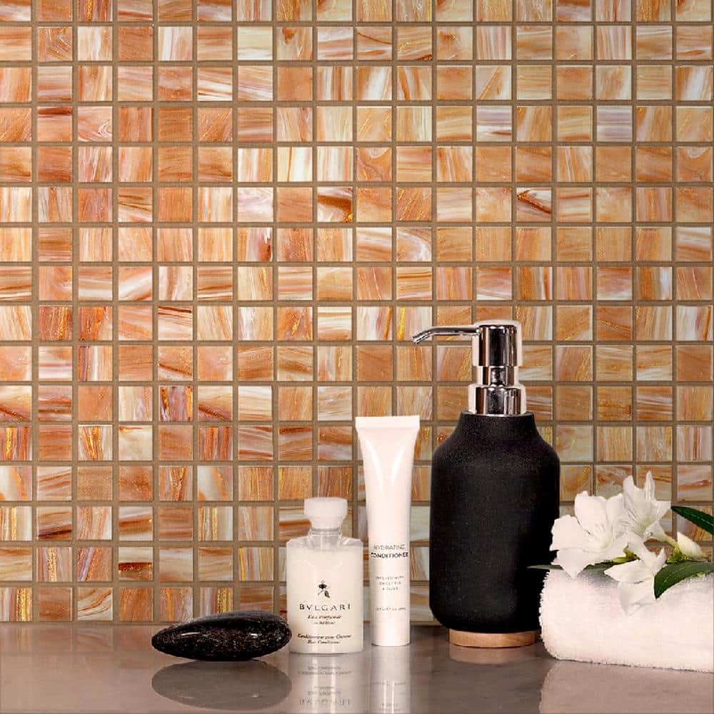 Celestial 12 in. x 12 in. Glossy Pink Glass Mosaic Tile