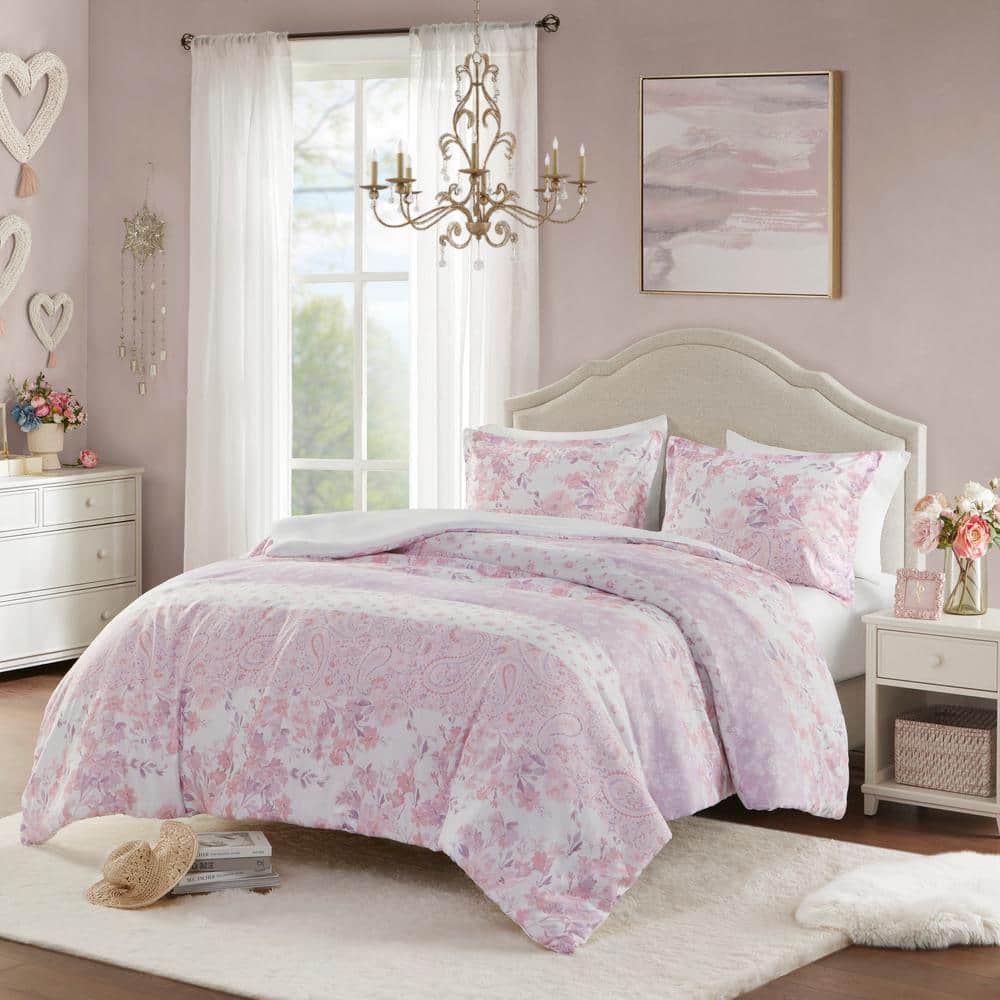 Pink Floral Paisley Full/Queen Microfiber Bedspread Cover Set