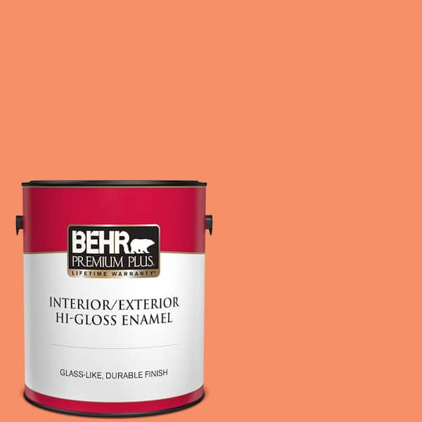 BEHR PREMIUM PLUS 1 gal. #210B-5 Tangerine Dream Hi-Gloss Enamel Interior/Exterior Paint
