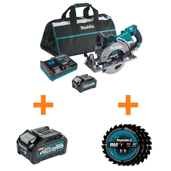 Makita 40V Max XGT Brushless Rear Handle 7-1/4 in. Circular Saw Kit and 7-1/4 in. Saw Blade (3-Pack) w/ Bonus XGT 4.0Ah Battery