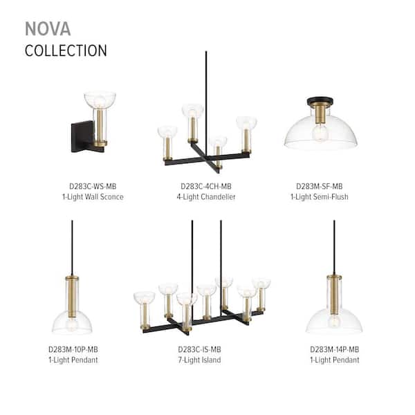 Designers Fountain - Nova 5 in. 1-Light Matte Black Modern Wall Sconce with Clear Seedy Glass Shade and Brushed Gold Accent