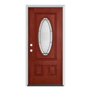 32 in. x 80 in. 3/4 Oval Lite Wendover Black Cherry Stained Fiberglass Prehung Right-Hand Inswing Front Door