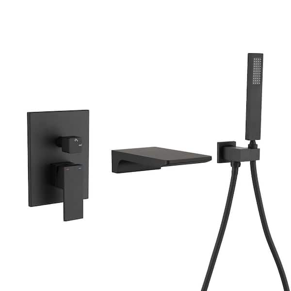 Modern Style matte black Wall Mount Tub Filler 1 Handle Bathroom Bathtub Faucet Shower Set in black